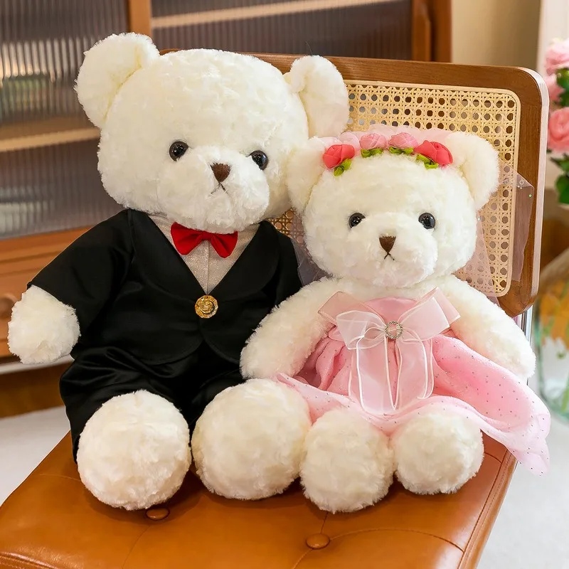 

Kawaii Plush Toy Filled Doll Wedding Bear Couple Bear Bedding Stuffed Animal for Kids Birthday Gift Bridal Shower Toss Present