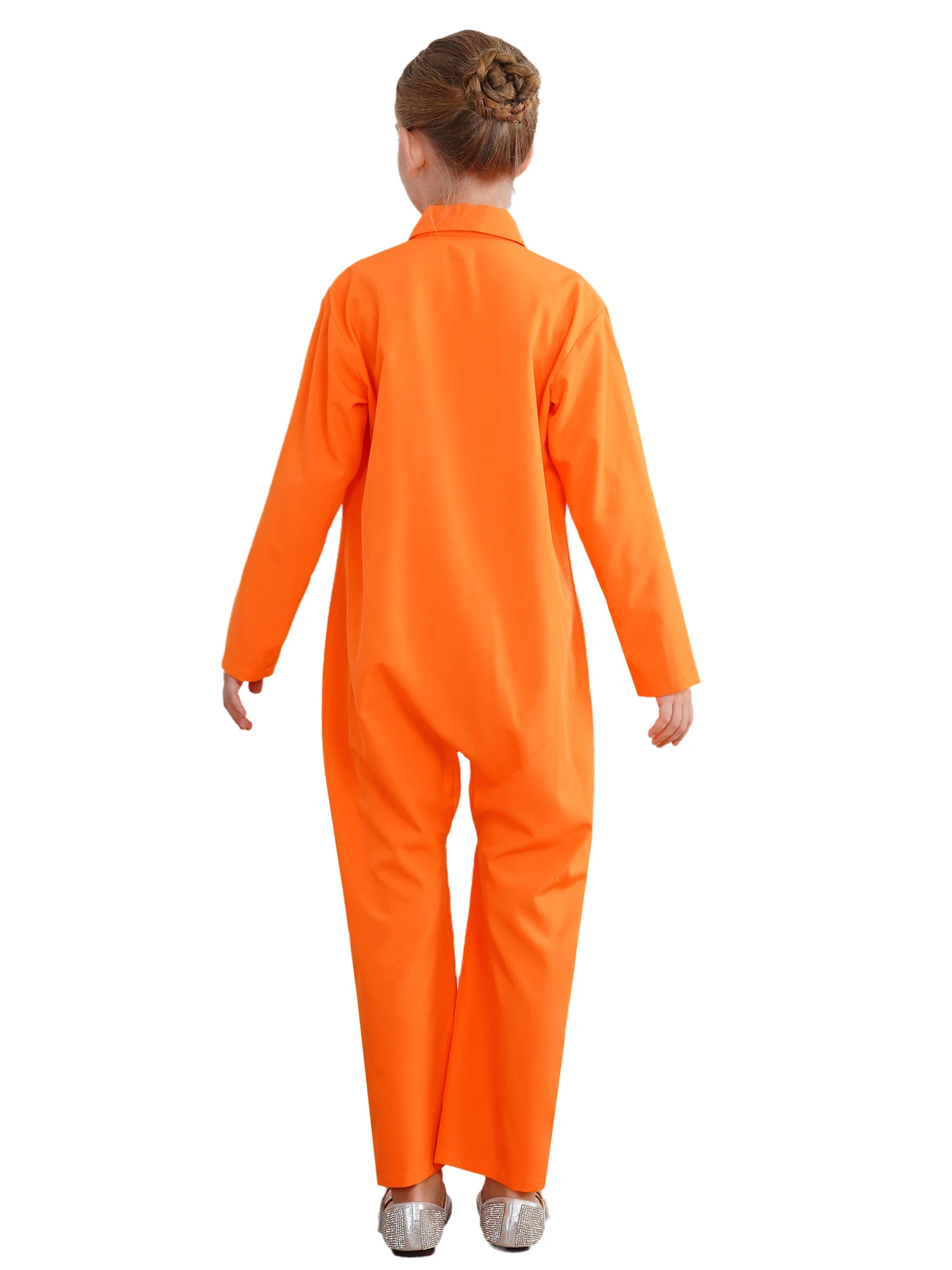 Kids Prisoner Costume One Piece Long Sleeve Prisoner Jumpsuit Jailbird Inmate Prison Uniform Party Halloween Cosplay Costume