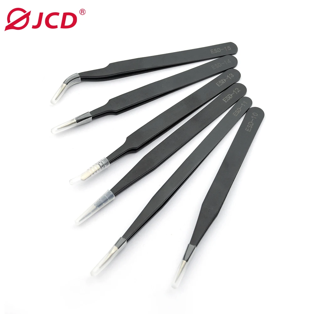 Kép 3: 6db anti-static Csipesz beállítása - Alaposság Rozsdaálló Acél Csipesz számára Elektronfizika javító DIY mesterségek & ékszer Gyártás