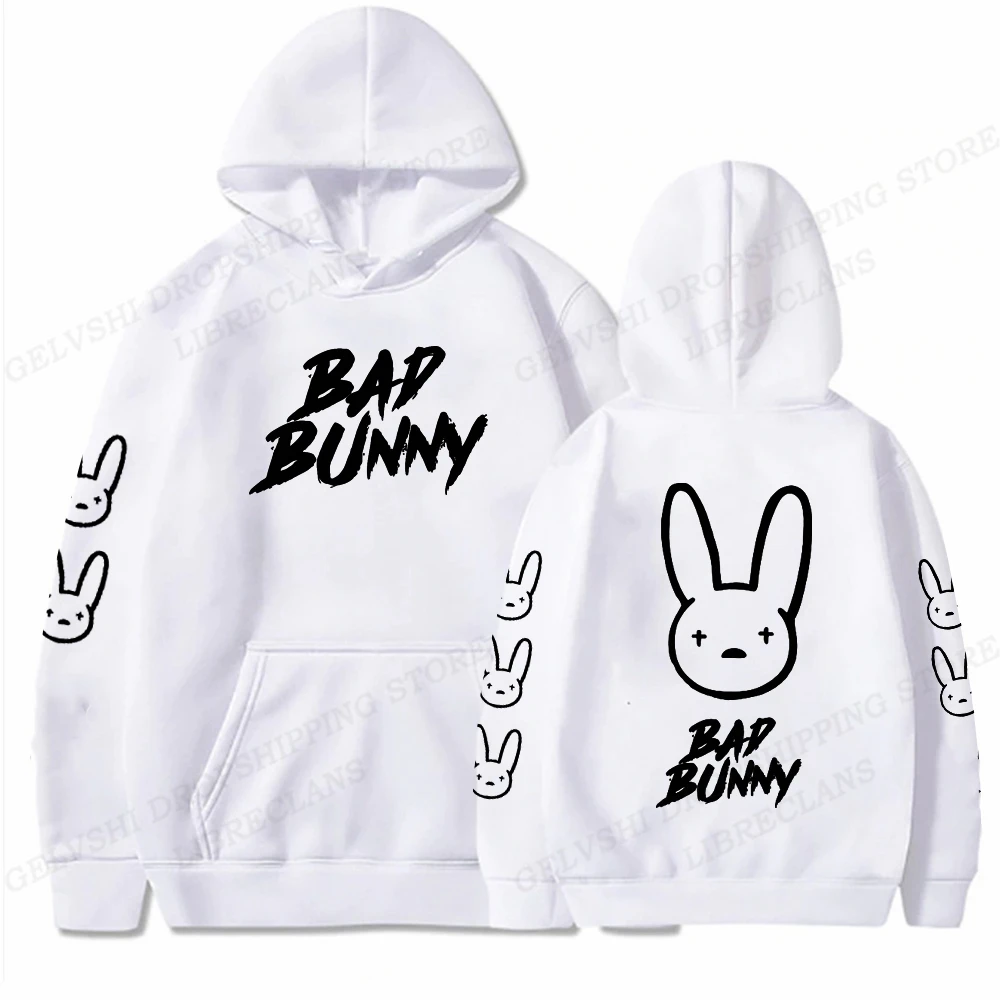 Hoodies unisex Rapper Bad Bunny, Rabbit Print, Hip Hop Streetwear, moletons com capuz, pulôveres, roupas de treino, homens e mulheres