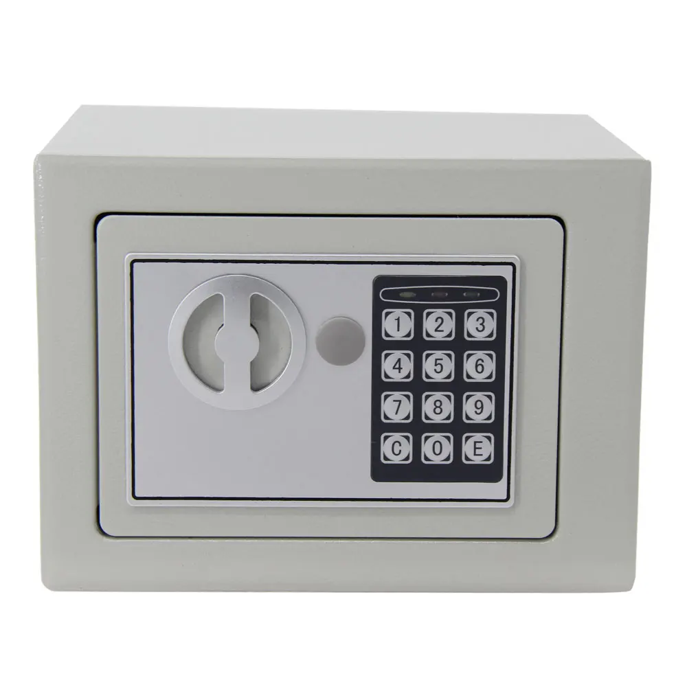 17EF Small Safe Box with Lock and Key 9"x6.7" Drop Slot Digital Personal Safe Box with Combination Lock and Alarm System