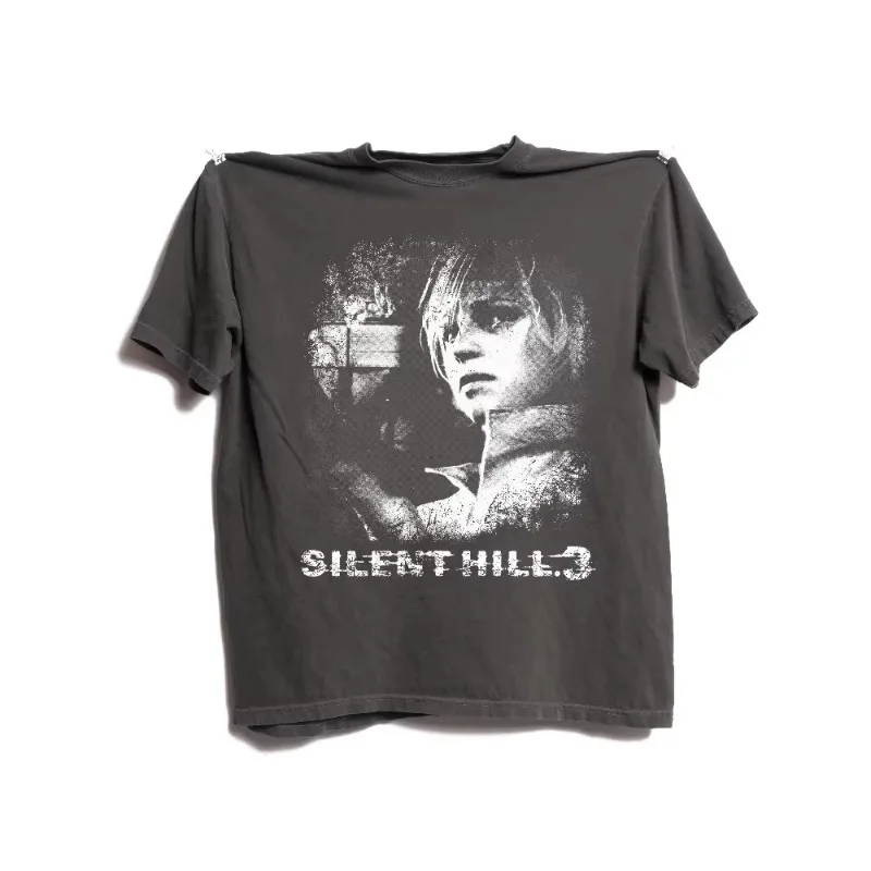 Retro horror game unisex T-shirt summer men's and women's top retro Silent Hill 3 pattern T-shirt,