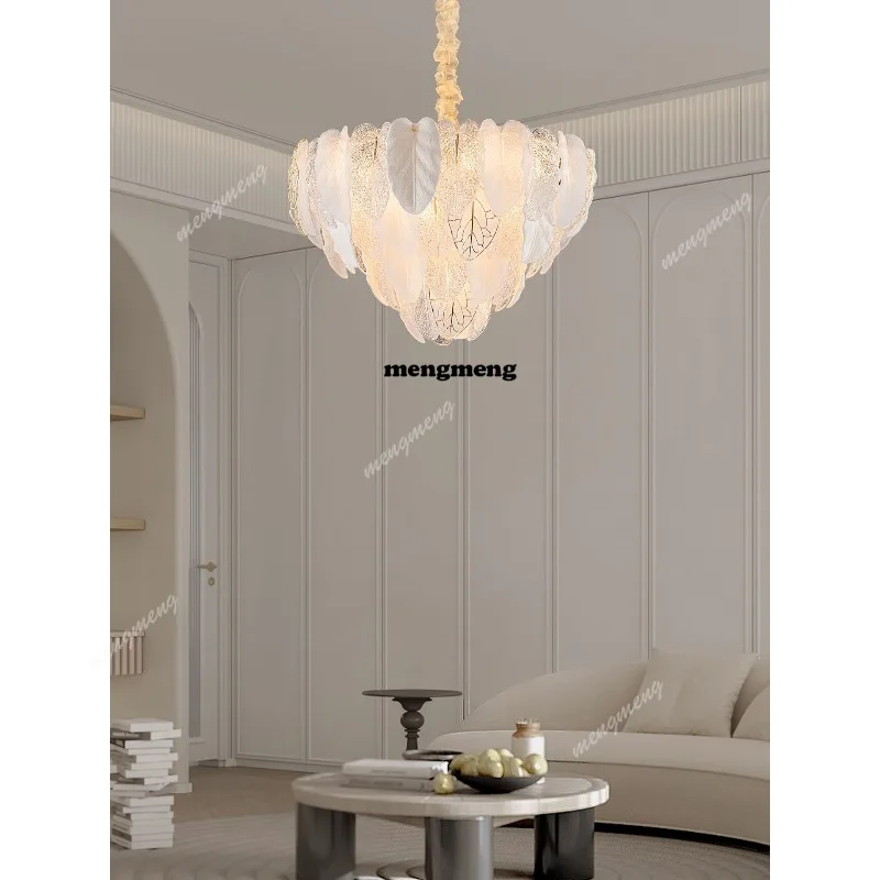 

Living room chandelier French light luxury glass leaf master bedroom dining room light high-end atmospheric hall light
