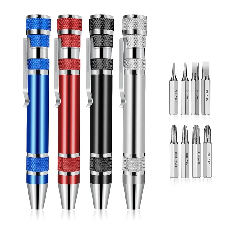 ABJI-4 Pcs Multitool Pen Screwdriver, Four Colors Compact Mini Screwdriver Handy Magnetic Screwdriver Set