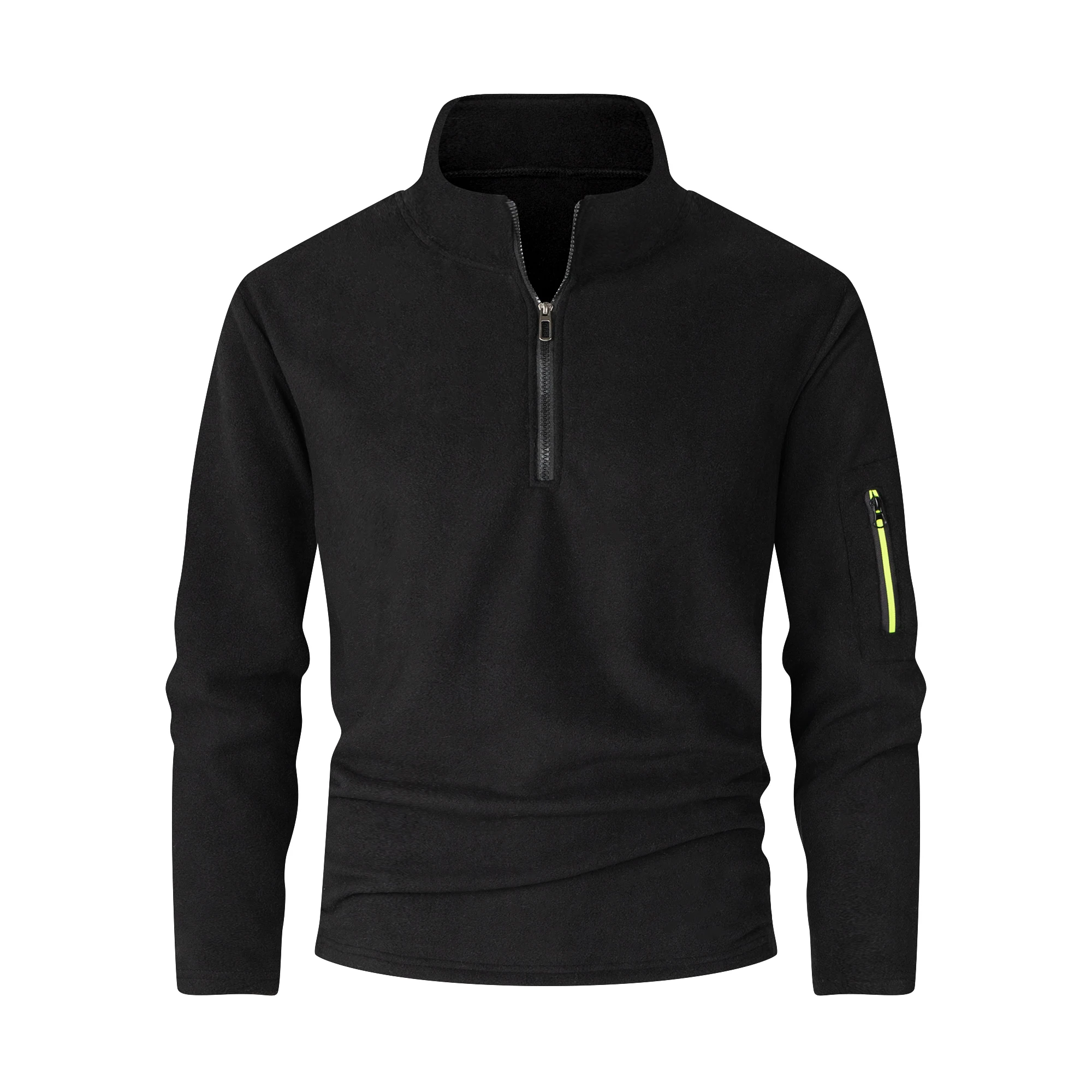 

2025 New Autumn Winter Thicken Warm Fleece Hoodless Sweatshirt for Men Solid Color Stand Collar Zipper Neck Pullover Men's Coat