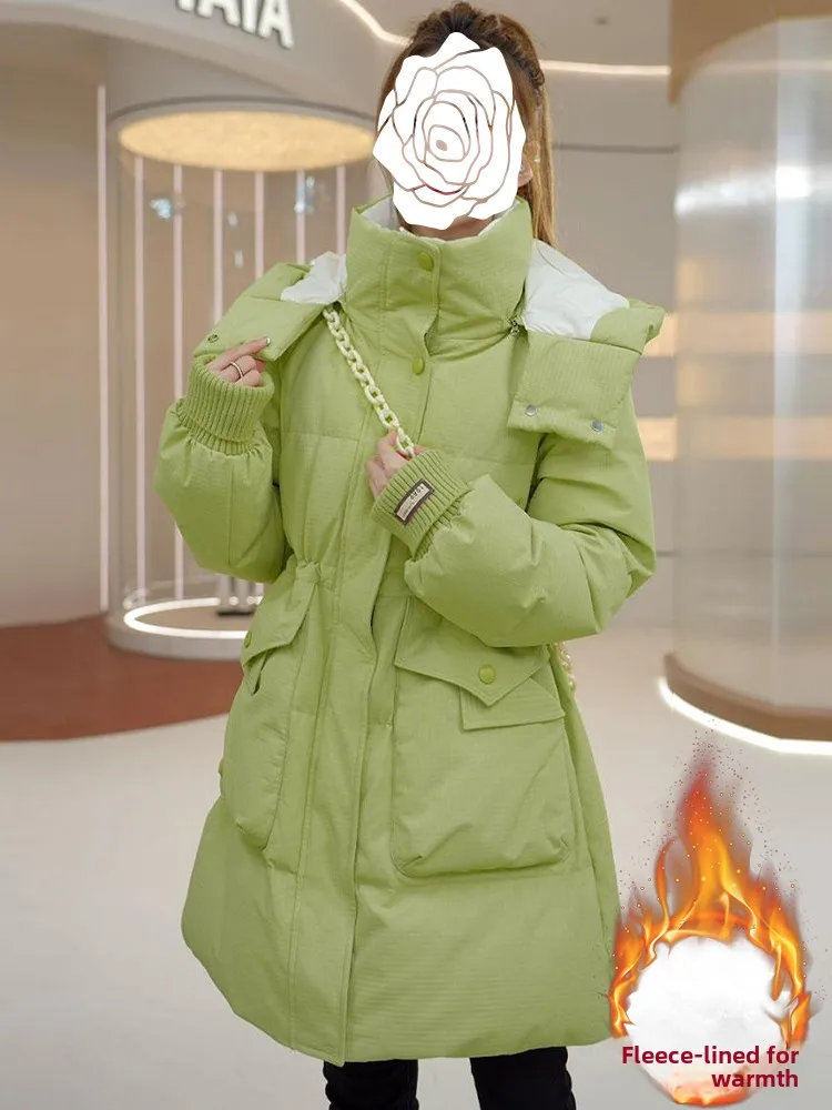 티엔드 코튼 다운 재킷 여성용 미드-랭스 파카 코트 겨울 신상 슬레 한국 스타일 루즈핏 롱 스웨이드 지퍼 클로저