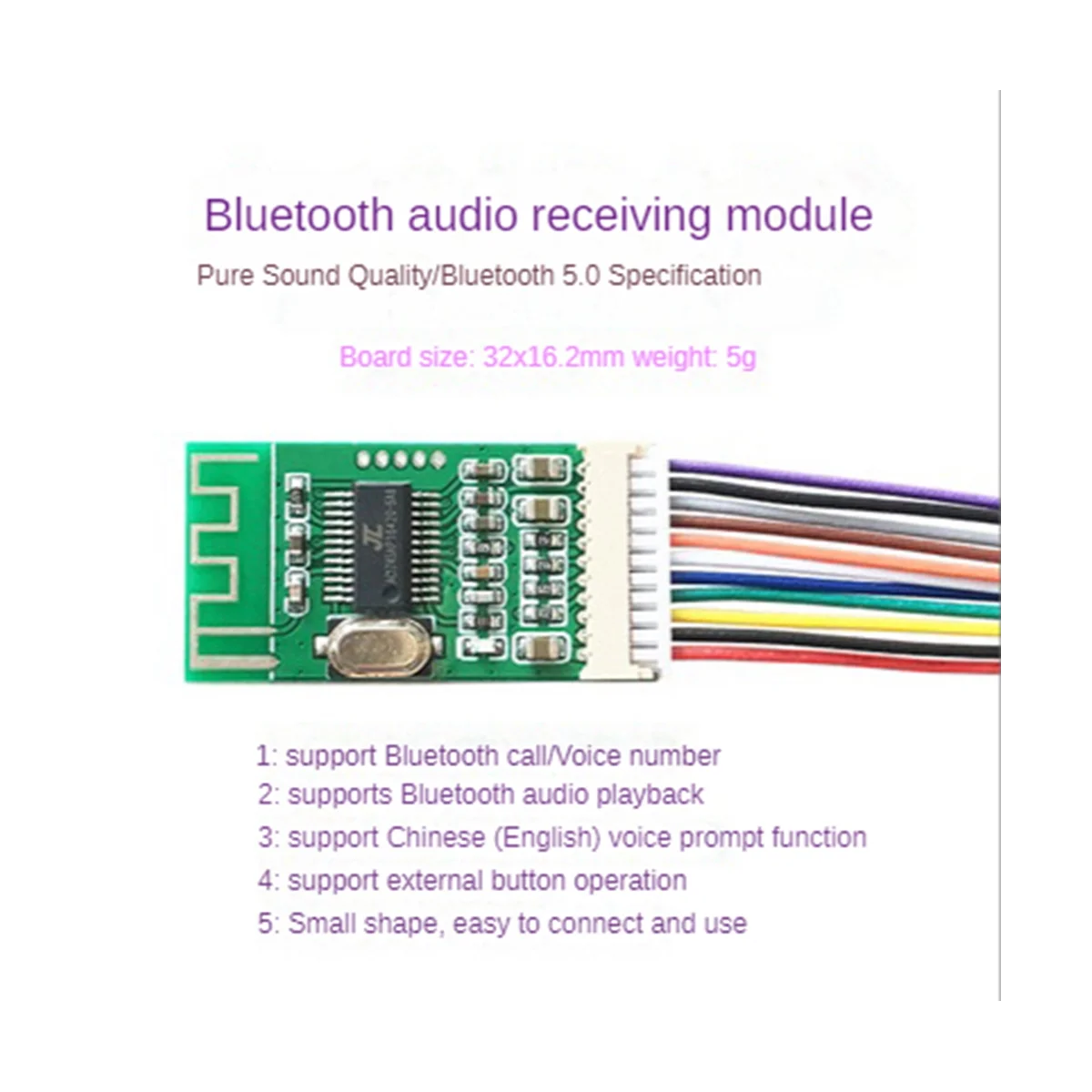 BT5.0 Audio Receiver Module Stereo Audio Output Circuit Receiver