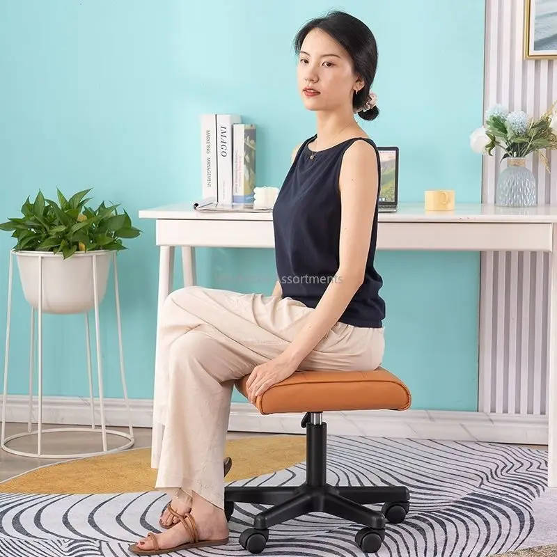 Adjustable Height Office Chair Rest Foot Lift Footstool 360° Rotating Chair Portable Stool PU Leather