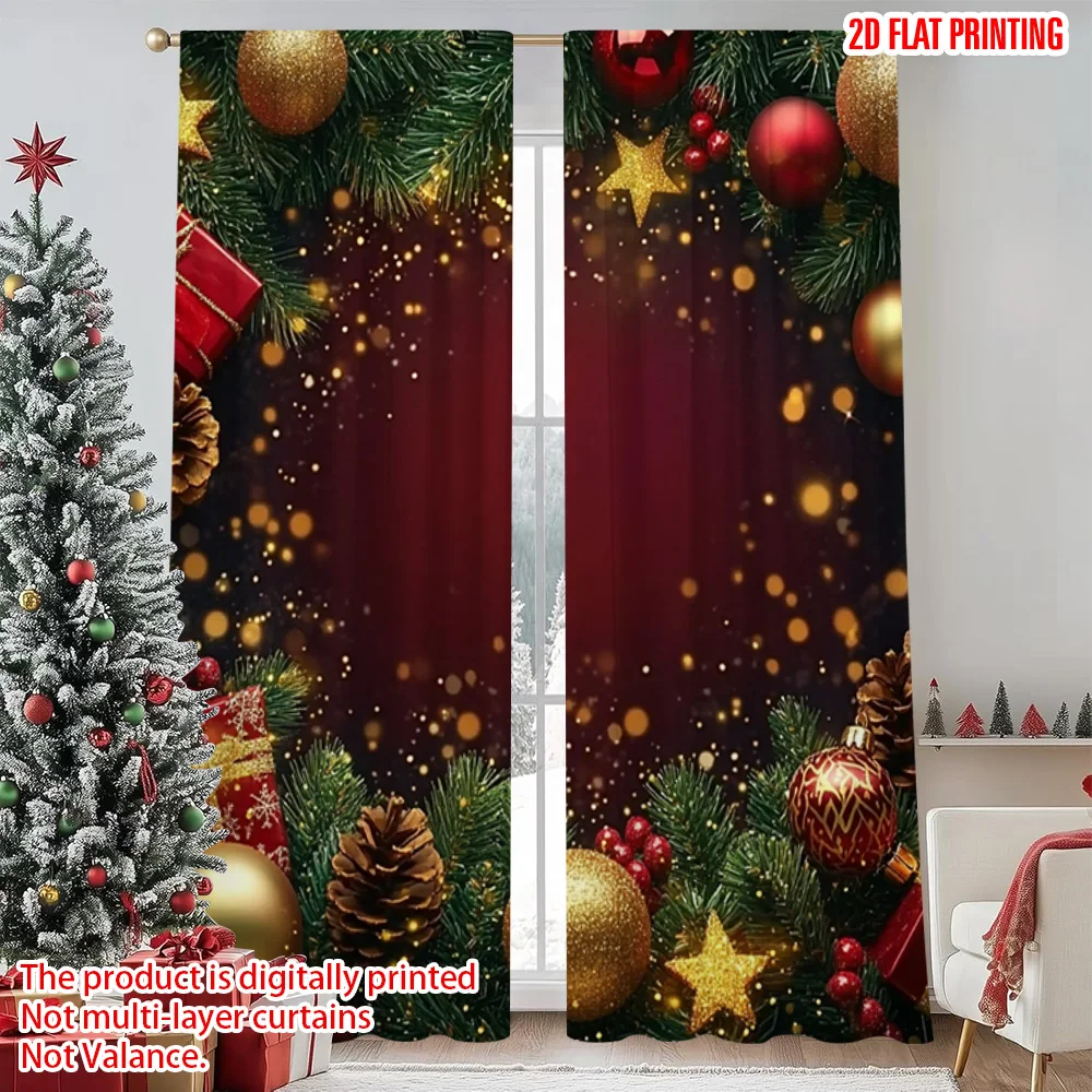 

2pcs 2D flat printing Merry Christmas Party Curtains Beautiful and warm Christmas Versatile Polyester Without Electricity Party
