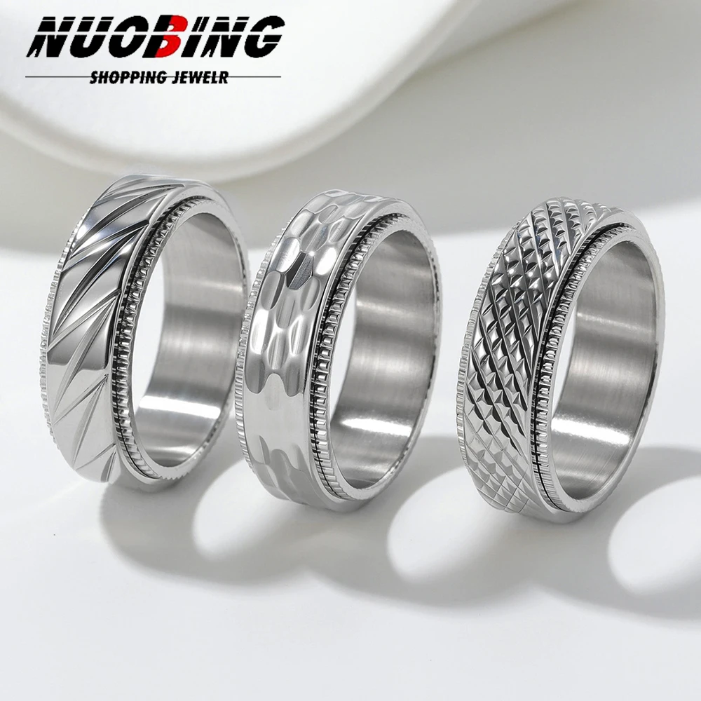 New Anti Stress Anxiety Fidget Spinner Couple Rings Irregular Geometric Stainless Steel Wedding Band Knuckle Jewelry Gift