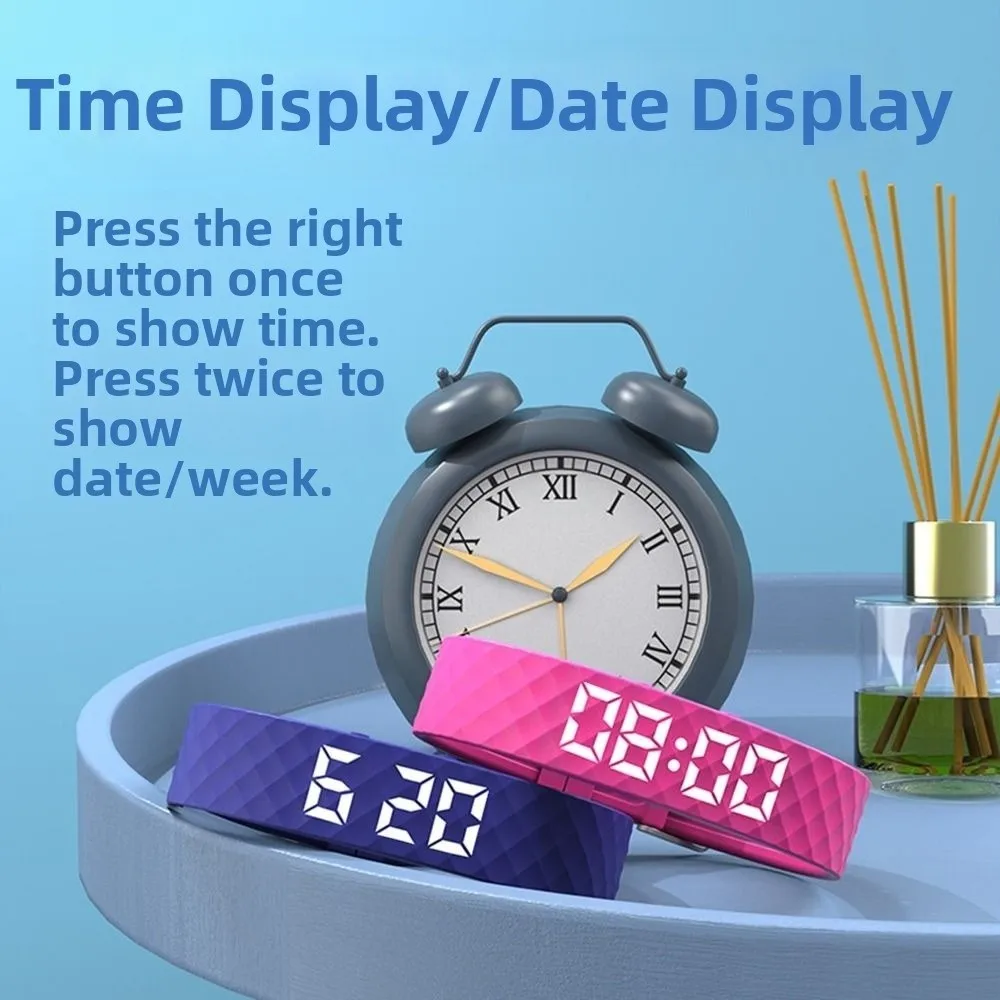 

LED Digital Alarm Clock Watch 8Sets Alarm Settings Adjustable Vibrating Alarm Bracelet Snooze-proof Waterproof