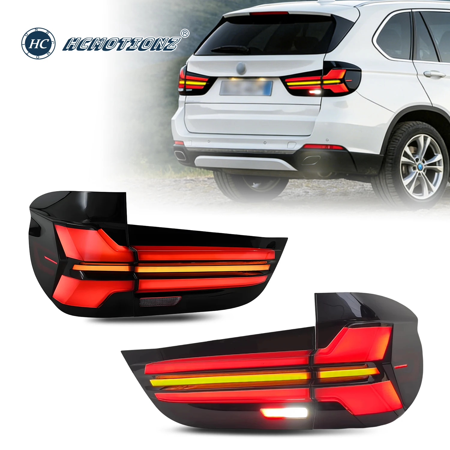HCMOTIONZ LED Tail Lights Fit for BMW X5 F15 F16 2014-2018 Rear Lamp Assembly with Dynamic Start-up Animation Sequential Turn