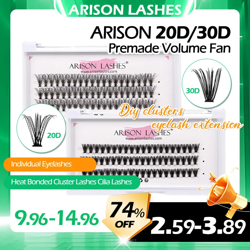 ARISON 20D/30D Premade Volume Fan DIY Clusters Eyelash Extension Individual Eyelashes Heat Bonded Cluster Lashes Cilia  Lashes