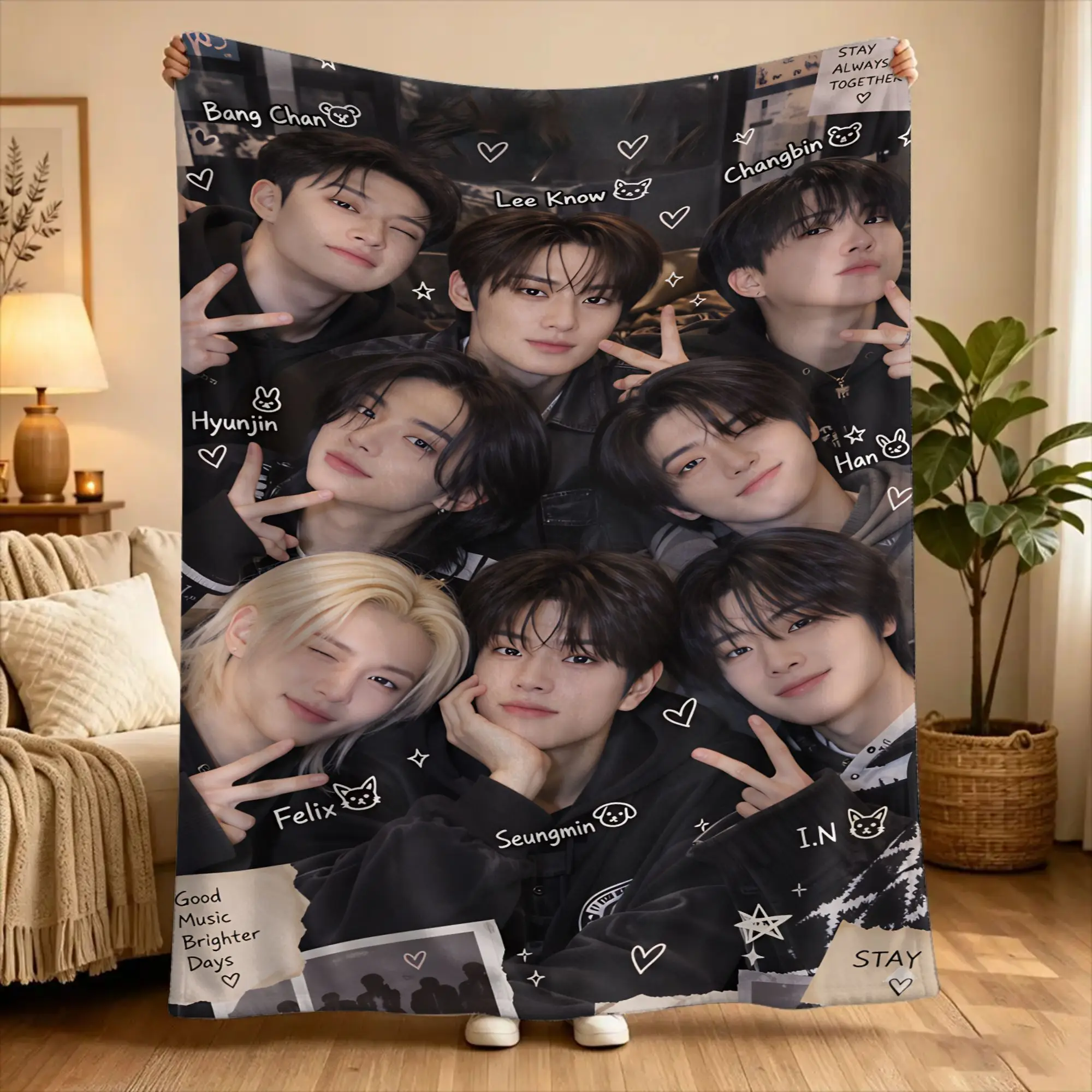 KPOP S-Strays Blanket For kids  Soft Warm Street Trend Plush Throw Blanket For Couch Chair Camping Flannel Bedspread Bed Cover