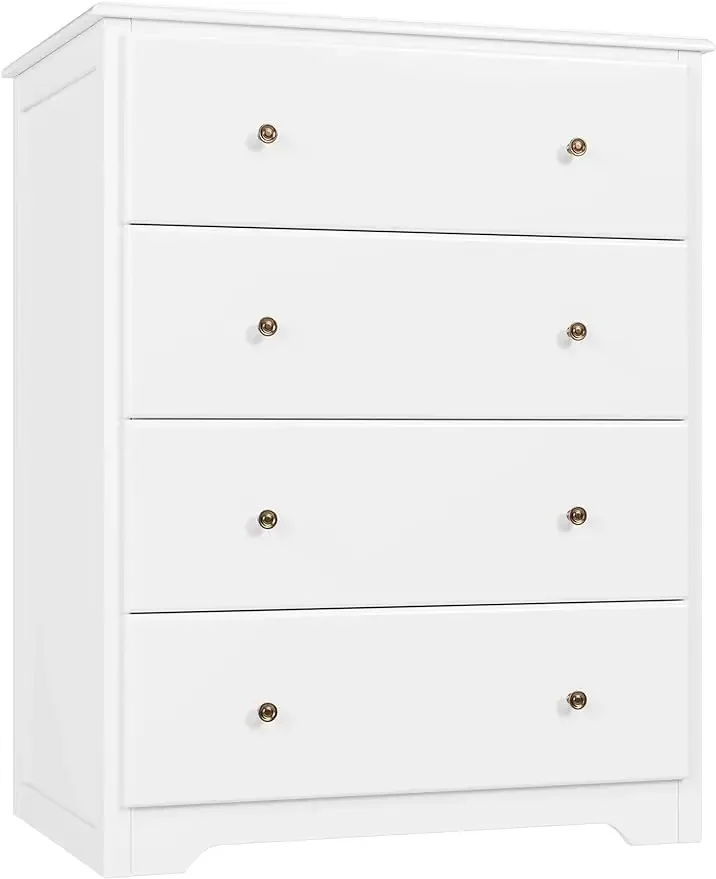 

White Dresser 4 Drawer Dressers Chest of Drawers Modern Tall Dresser Wood Drawer Chest Storage Cabinet for Living Room