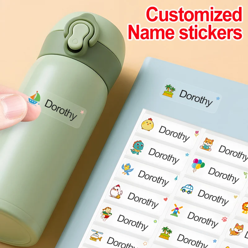‌Custom Name Tags for School Kids - Transparent Waterproof Stickers, Lunch Box & Water Bottle Labels, DIY Crafts‌