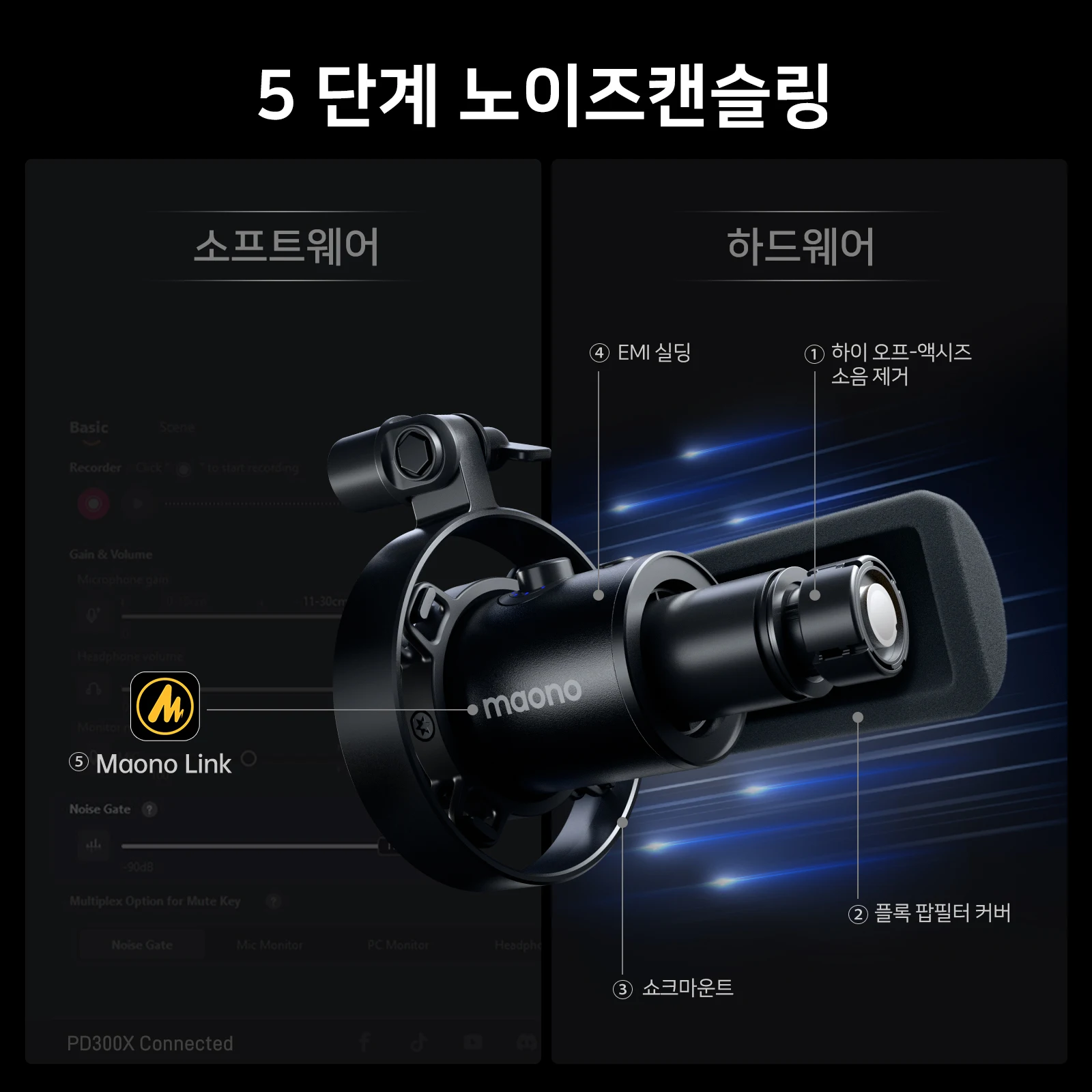 MAONO PD300X 다이나믹 마이크 XLR USB 팟캐스트 마이크 192kHz/24bit 콘텐츠 제작용 마이크 홈 오디오 스튜디오 녹음용