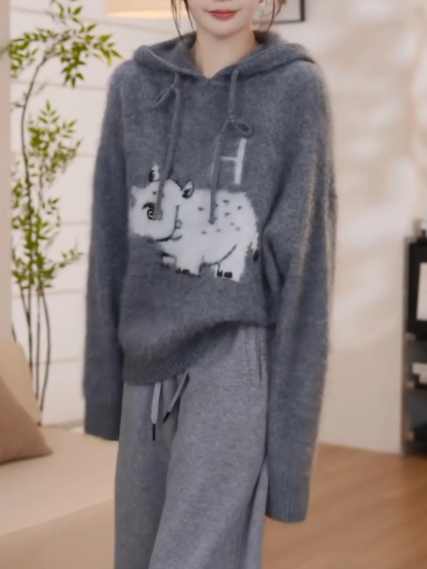 

Faionable Large Size Knitted Hoodie Women's ey Slimming Top Autumn Winter New Arrival Cute Sle Camere Coat Outerwear