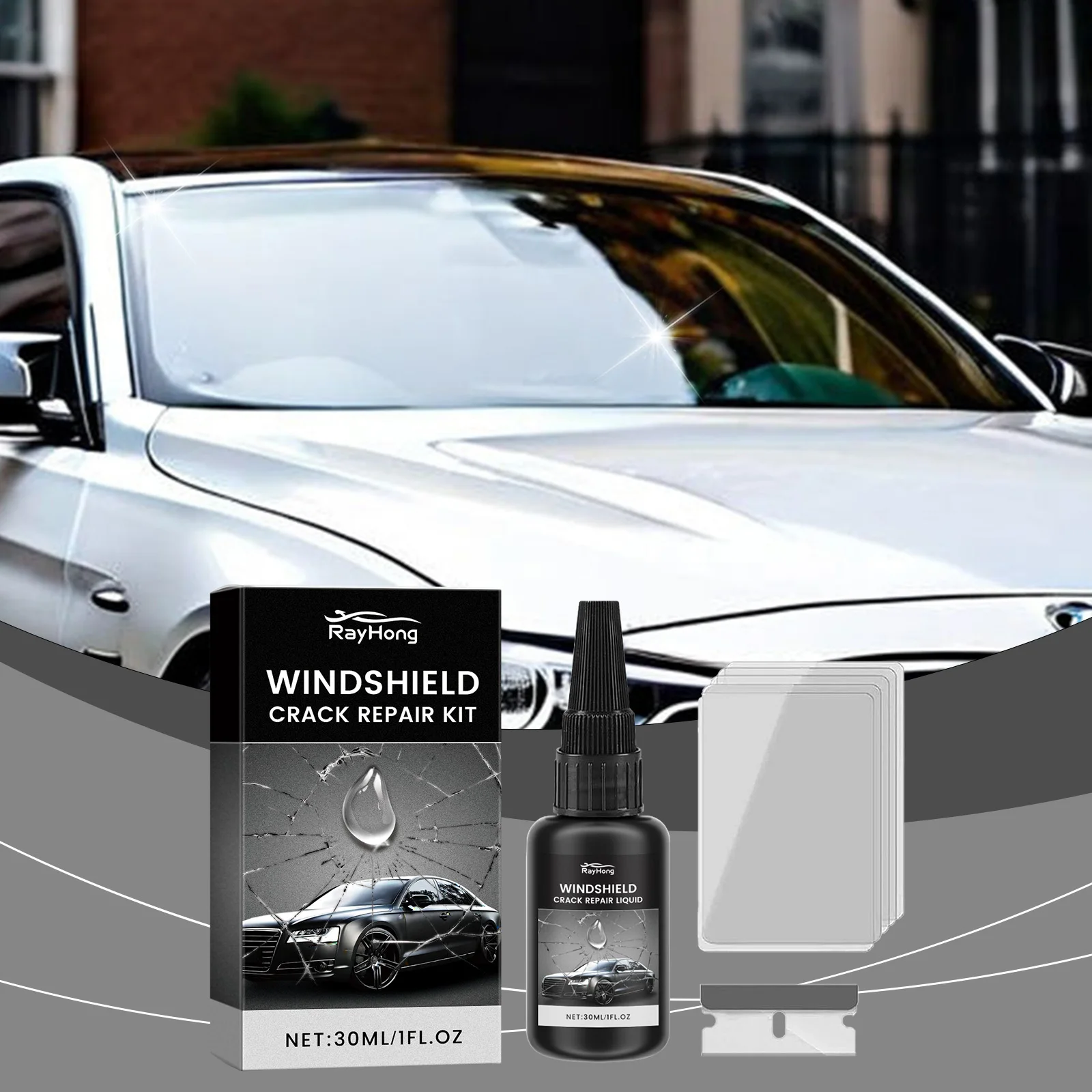 Windshield Repair Glue - Windshield Crack Scratch Repair Clear Vision Restoring Adhesive, DIY Auto Glass Chip Bullseye Star Crack Fix Kit, Quick Cure UV Resin Liquid, Restores Optical Clarity, Heavy Duty Car Window Glass Crack Sealer Fluid for Auto Car