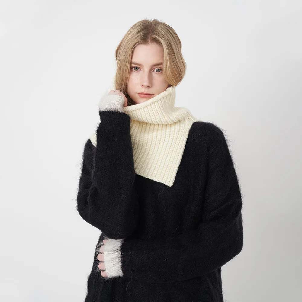 Women New Winter Warm Necked Scarf Rings Fashion Solid High Collar Neck Covers Thick Split Collar Windproof Knit Snood Scarf