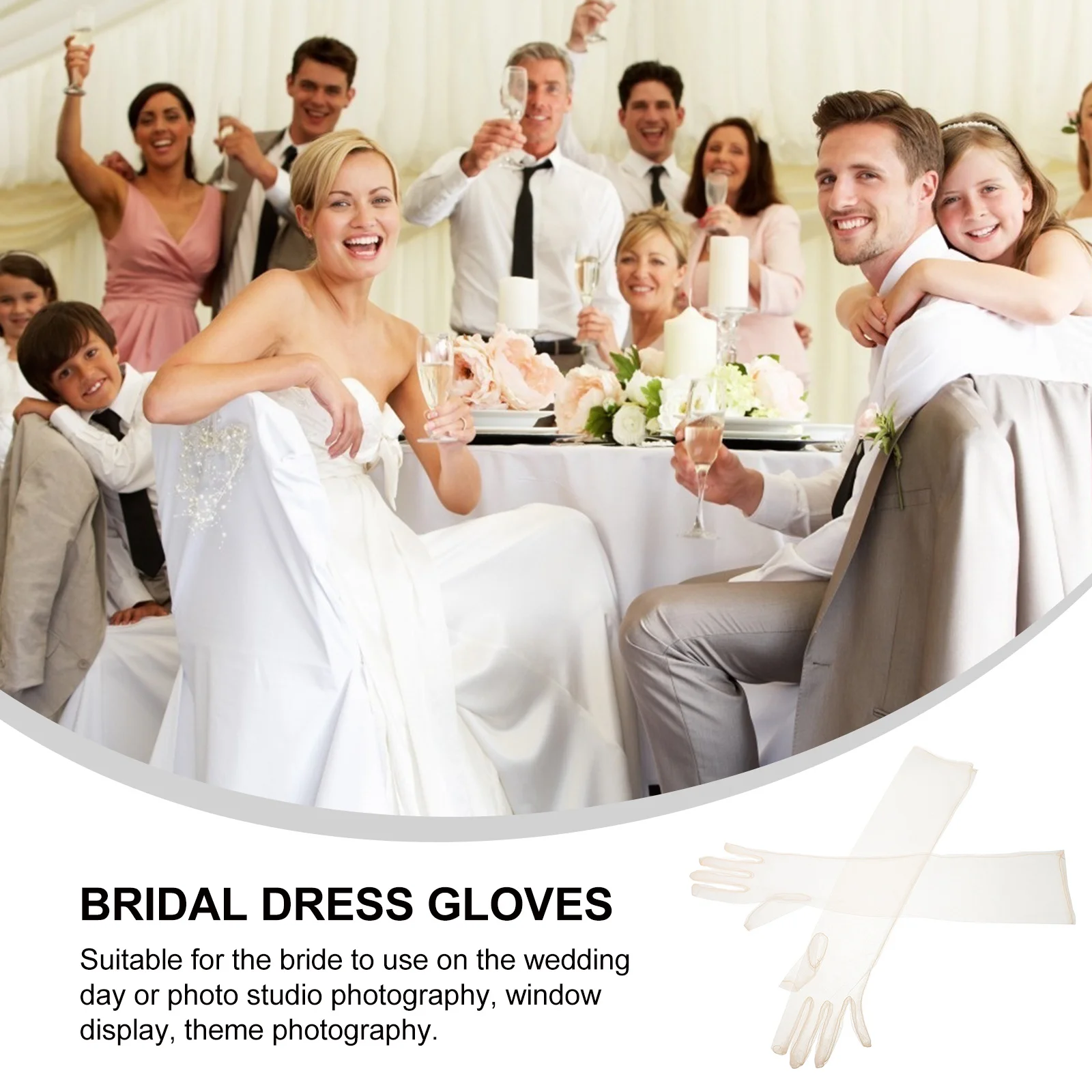 

Women Sheer Tulle Long Elegant Bridal Gloves Beige Transparent Wedding Party Gloves Women Sheer Glove