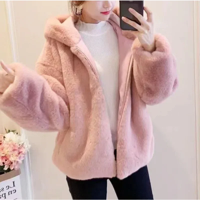 

Women's Clothing Autumn Winter Solid Color Zipper Hooded Cardigan Long Sleeve Coats Casual Fashion All-match Flattering Tops