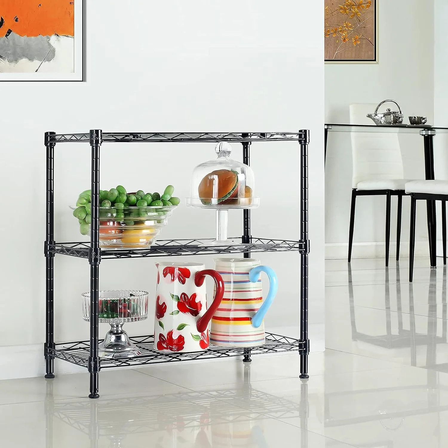 SINGAYE 3 Shelves Storage Shelf Wire Shelving Unit Metal Shelf Adjustable Storage Shelving 21.26”W x 11.41”D x 22.83”H (Black)