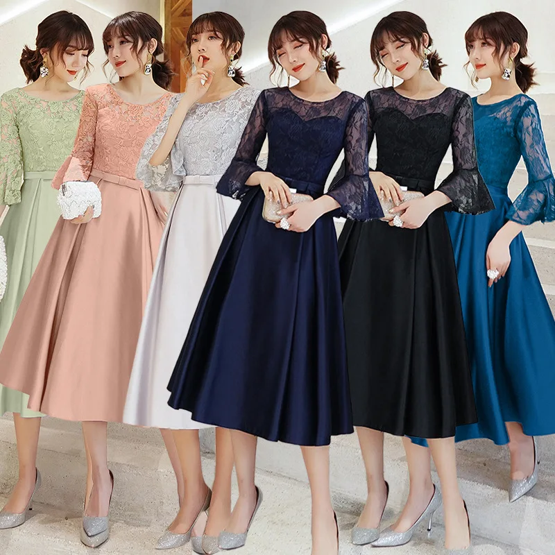 

Вечернее платье средней длины, стройнящее, королевского синего цвета, в стиле феи, для выпускного вечера, из китайского шелка