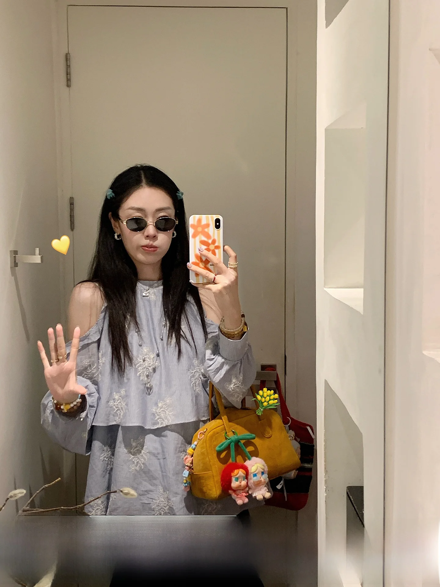 

Blueberry Jump Blue Embroidery Off-oulder Neline Loose Women's irt Summer Slimming Top French Sle Cotton Long Sve