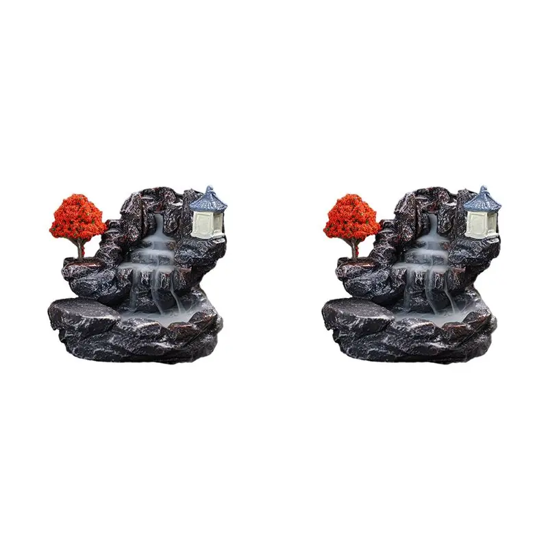 【LAST CHANCE】2X E Incense Burner Mountains River Waterfall Fragrance Fireplace Backflow Smoke Censer Holder Decoration For Home