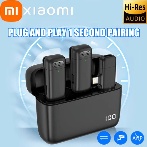 Imagen 1 del producto Xiaomi-micrófono Lavalier inalámbrico, estuche de carga, micrófono portátil, grabación de Audio y vídeo para iPhone, Android, Notebook, micrófono para juegos en vivo