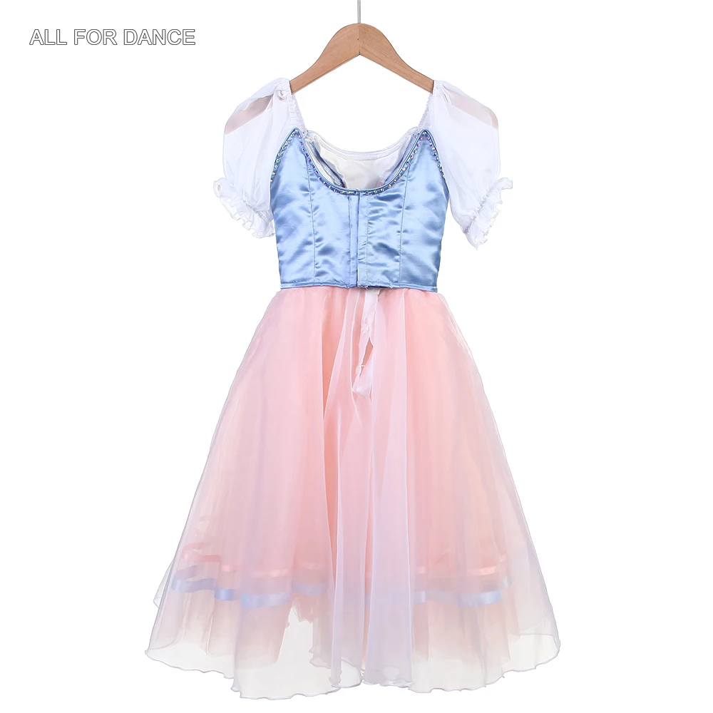 B24054 New Girls & Women Short Sleeves Customized Professional Ballet Tutu Blue Bodice with Pink Skirts Romantic Tutus