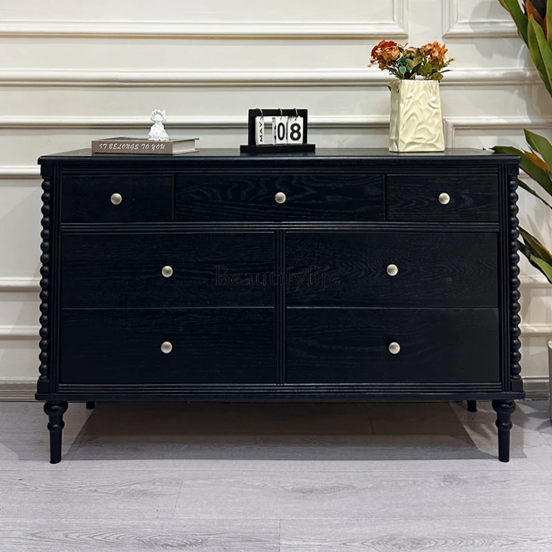 

French Retro Solid Wood Seven-Drawer Cabinet for Bedroom and Living Room Wall-Mounted Storage Drawer Cabinet
