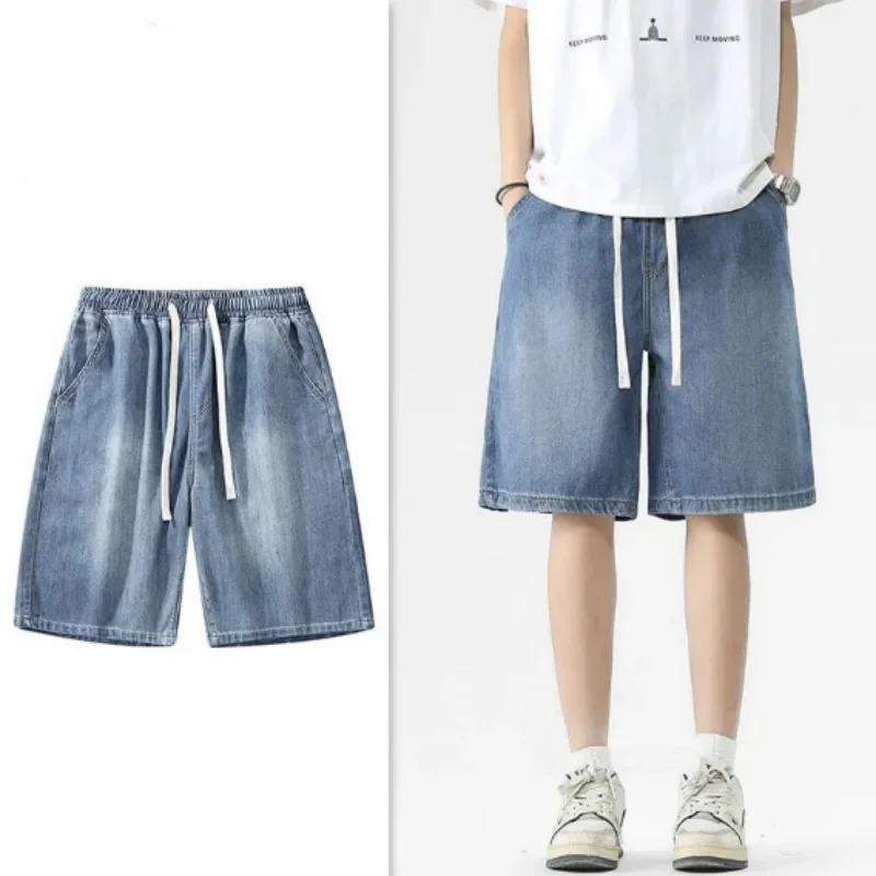 2026 Summer Men's Casual Jeans Shorts Loose Mid High Waist Fashion Knee Lenght Denim Short Pants Vintage Male New Korean