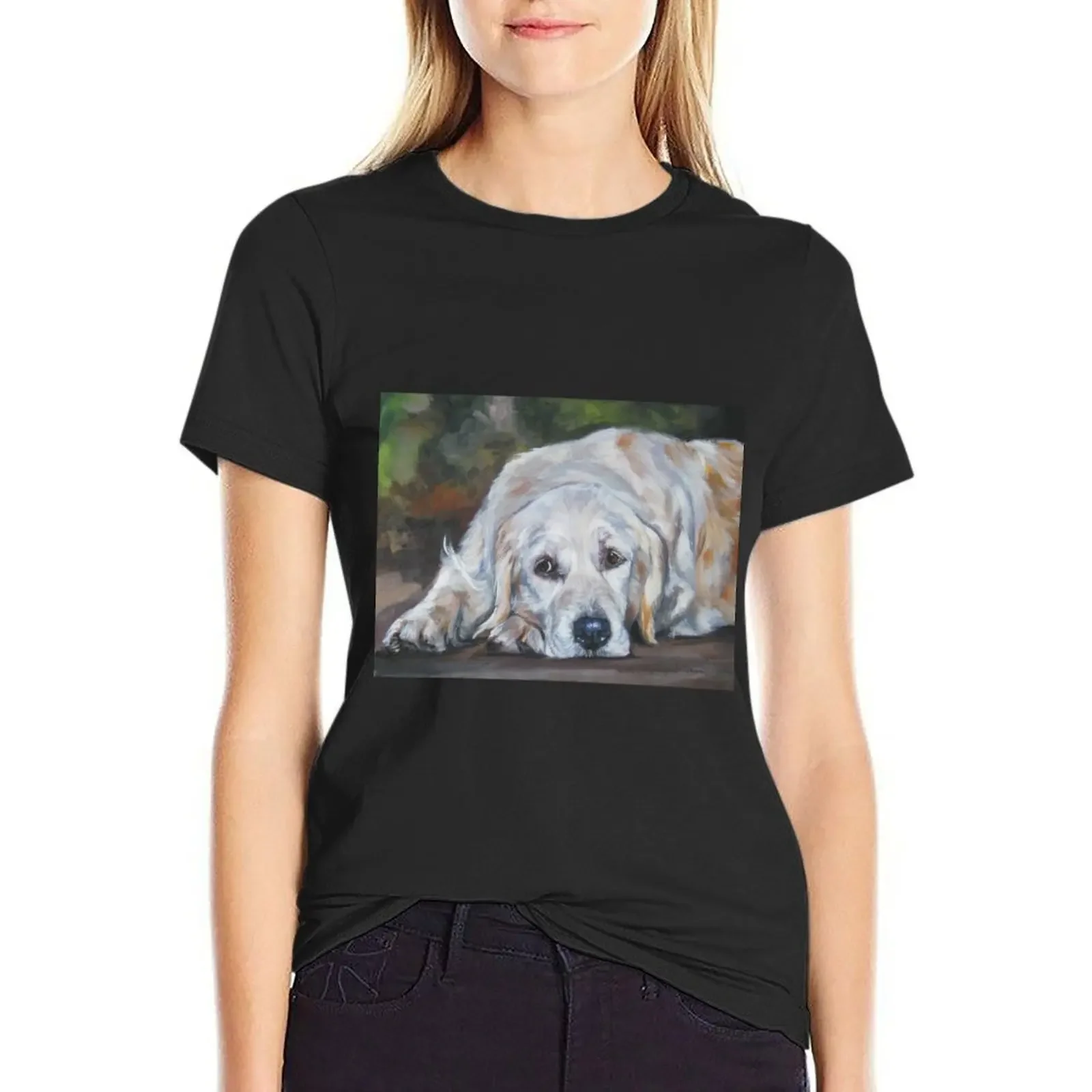 

Golden Retriever Fine Art Painting T-Shirt sublime tops plain Women's tee shirt