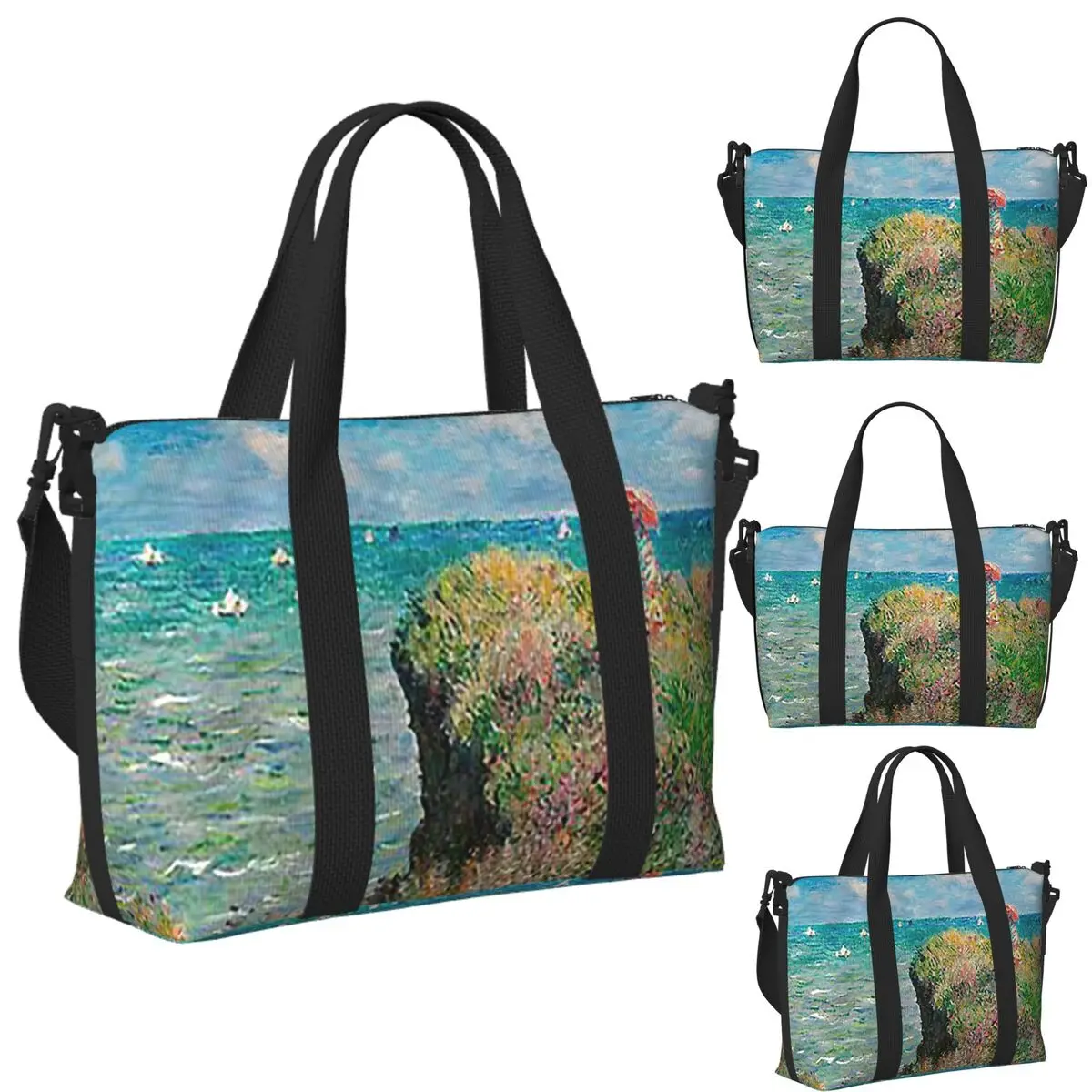 

Пользовательские 1882-Клод Моне-Клиф Walk At Pourville Пляжная дорожная сумка Сумки-тоут для тренажерного зала Йога Женская дорожная сумка для покупок