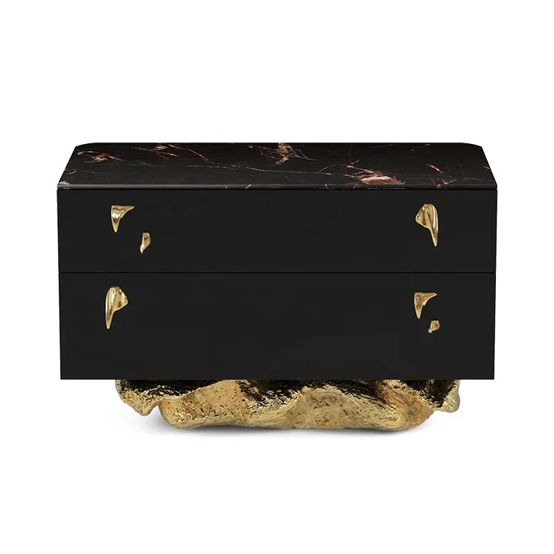 Modern luxury art bedside table with light high-end apartment