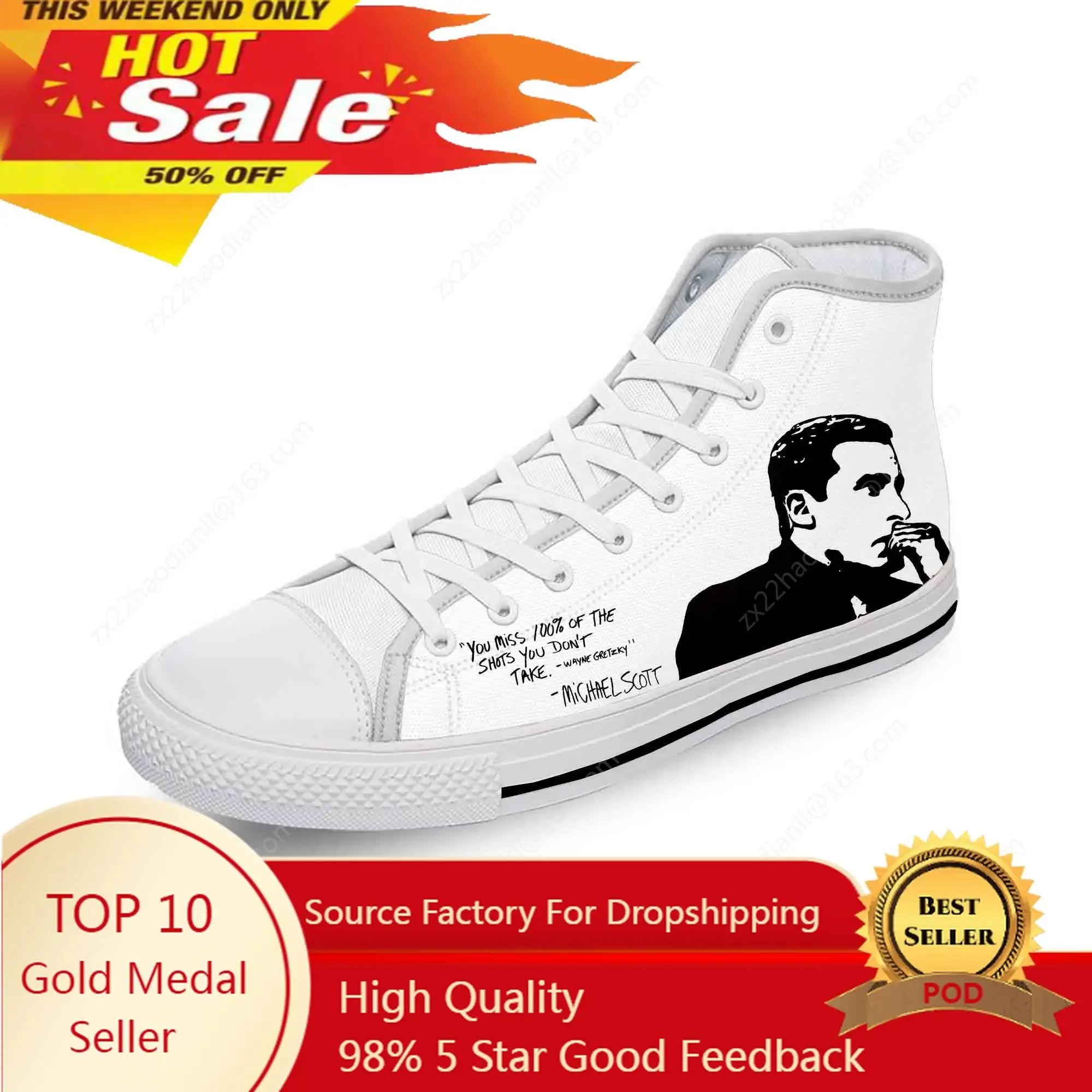 

Michael Scott The Office TV Show White Cloth Fashion 3D Print High Top Canvas Shoes Men Women Lightweight Breathable Sneakers