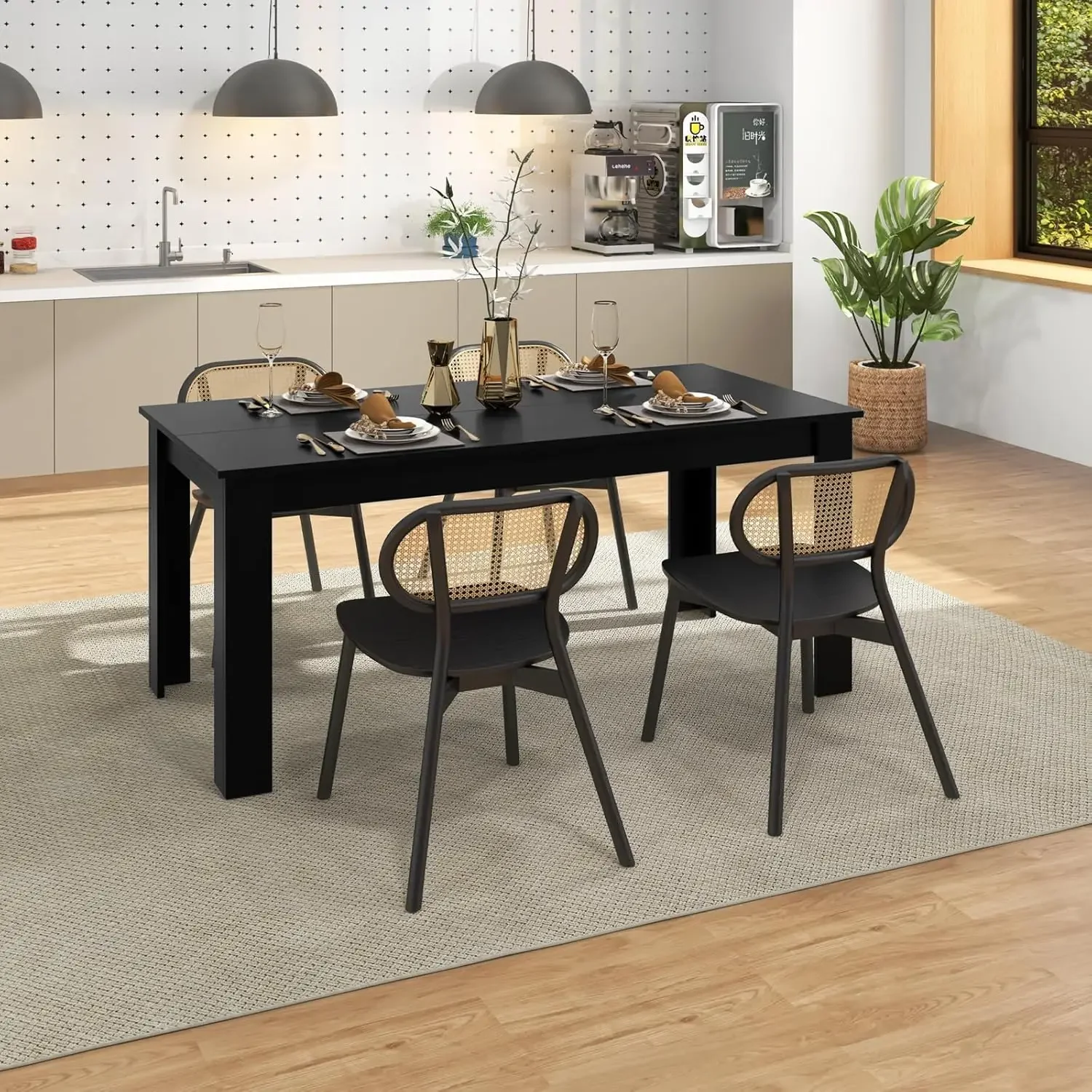 Mesa de jantar Giantex para 6, mesa retangular de madeira, 63 "L x 31,5" L x 30 "H Mesa central grande de fazenda, móveis para casa e cozinha