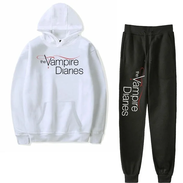 Usa Tv The Vampire Diaries Sweat Suit Women Men Teen Fashion Hooded Pullover Trousers Set Casual Hoodie Pant Outfits