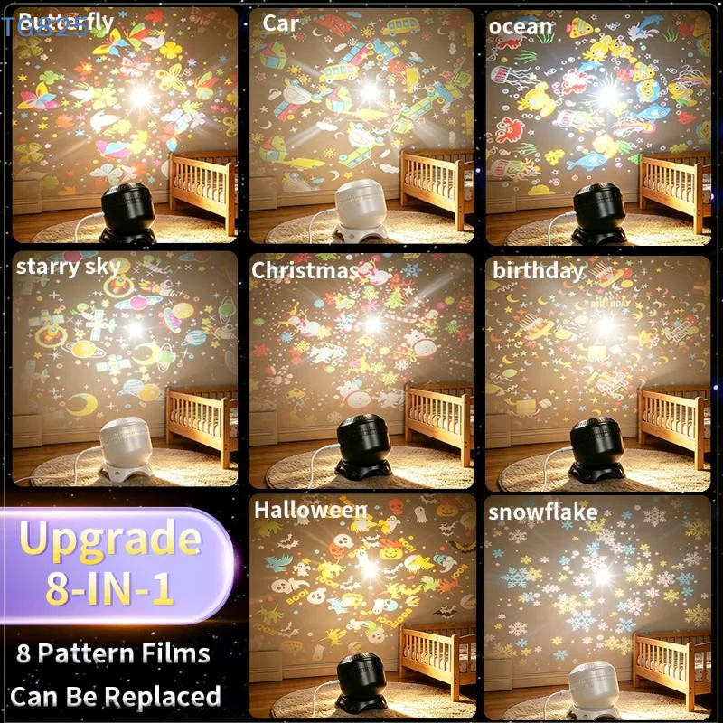 【AN】【SA】Dynamic Rotating LED Projector Light Rechargeable Ocean Lights Projector Adjustable Brightness LED Atmosphere Light