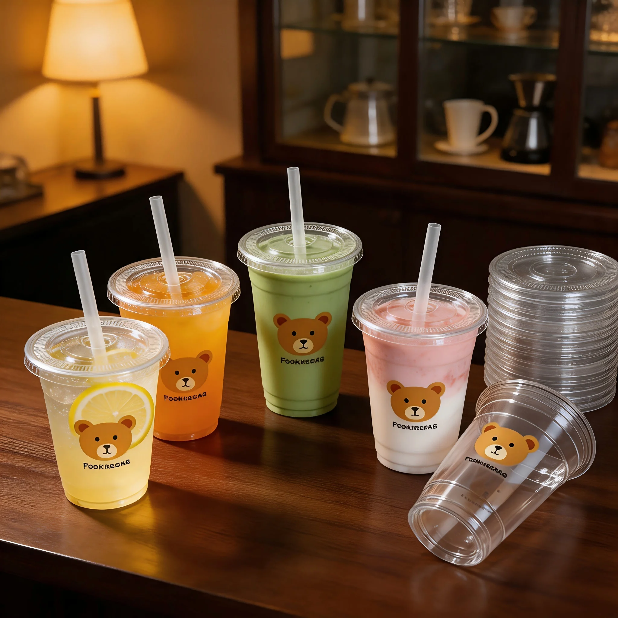 100 Sets Clear PET Reusable Cold Drink Cups with Straws, 16oz Cute Bear Printed Plastic Tumblers, Freezer-Safe Only For Cold Beverages, Ideal For Iced Coffee, Smoothies, Bear Themed Parties, Holiday Gatherings & Family Events view 6