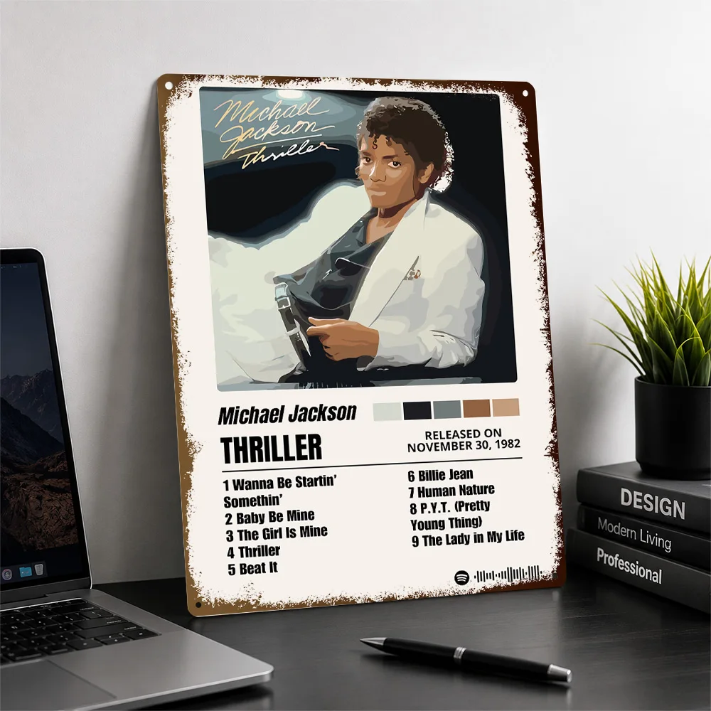 Michael Jackson Thriller Album Cover Printed Poster Graphic Wall Art For Bedroom Customized Aluminum Metal Sign Birthday Gift