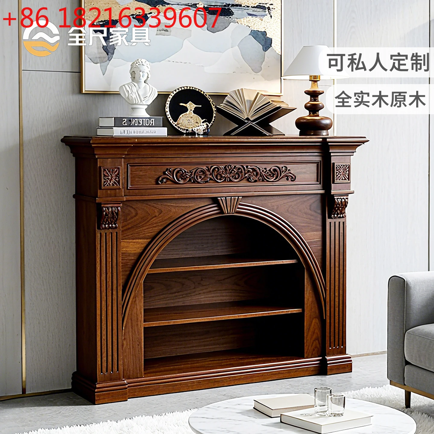 

Американский каминный шкаф из цельного дерева, 1-метровый бытовой, для небольшой квартиры, гостиной, арочный декоративный вход в шкафу