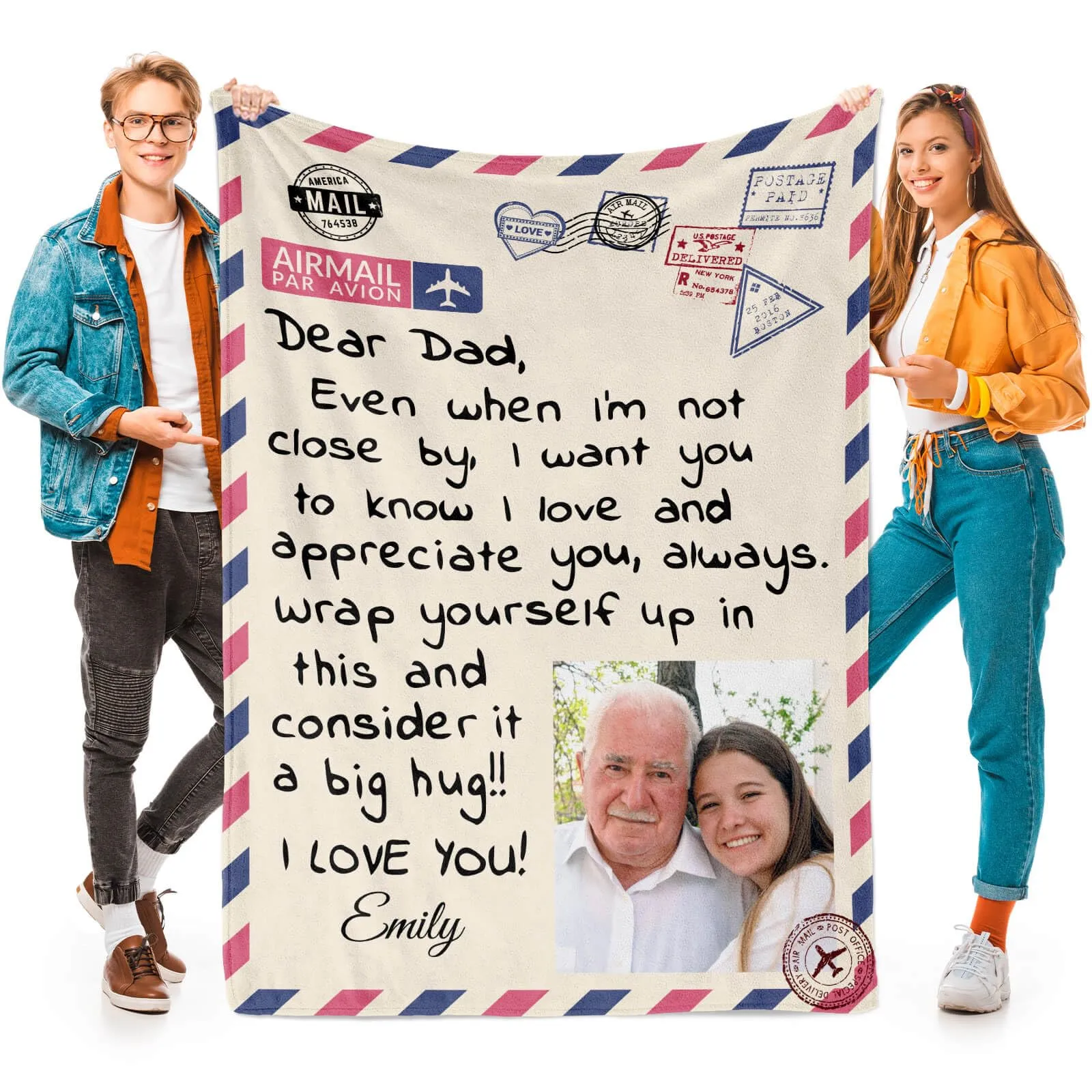 To My Dad Flannel Blanket DIY Picture 3D Printed Airmail Throw Blankets for Beds Plush Quilts Birthday Gifts Dropshipping