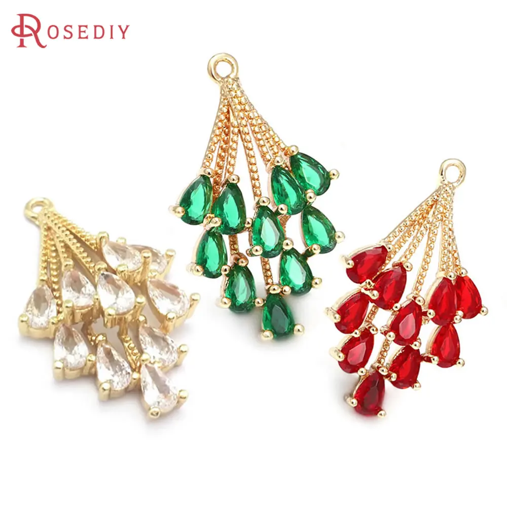 

6PCS 18K Gold Color Brass and Zircon Feather Charms Pendants High Quality Jewelry Diy Accessories