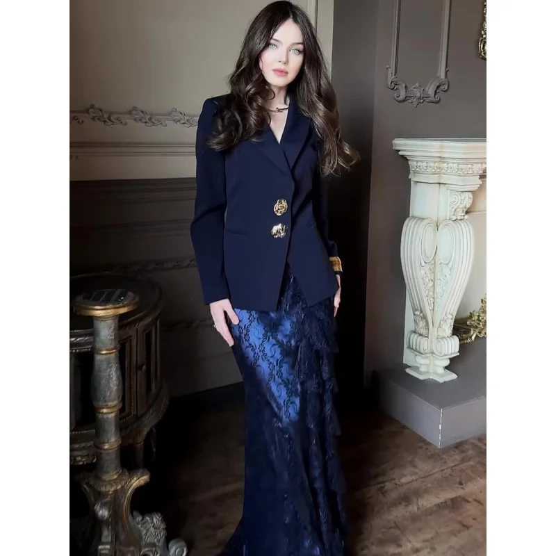 Spring 2026 High-End Slim Fit Long Sleeve Suit Skirt Set Waist Cinched Elegant Women's Fashion Workwear
