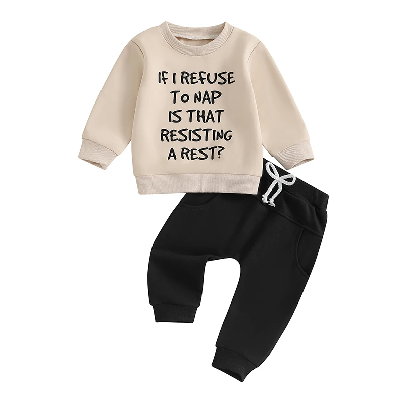 

Baby Boys Pants Set Long Sleeve Crew Neck Letters Print Sweatshirt with Elastic Waist Sweatpants Infant Clothes