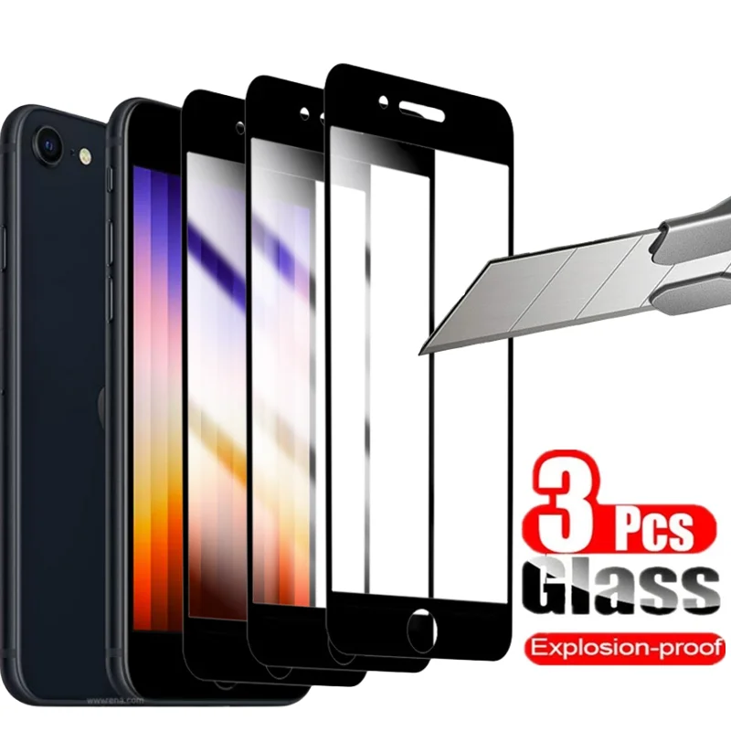 3PCS Tempered Glass for iPhone SE 2020 SE2 9H HD Full Cover Screen Protector