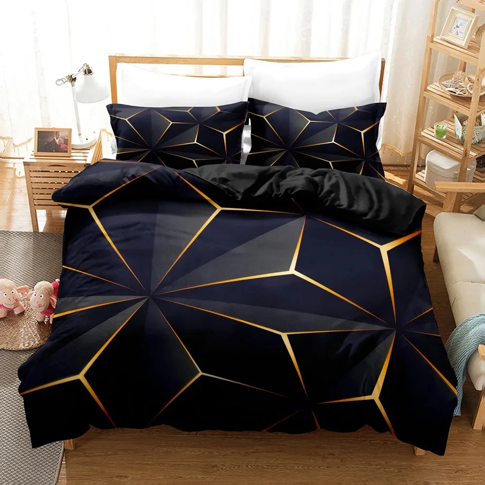 

Gold Glowing Polygonal Grid Bedding Set Duvet Set Single Double Bed King Size Bed Set Bedroom Duvet Cover Pillow Case